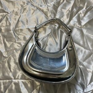 Silver Real Leather Handbag